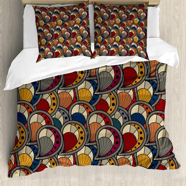 Abakuhaus Copripiumino Africano, Motivi Paisley Astratti, Antiacaro, Adatto A Chi Soffre Di Allergie, Con Federe, 155 Cm X 220 Cm - 80 X 80 Cm, Multicolore-image