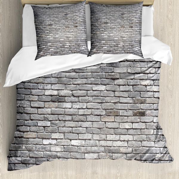 Abakuhaus Set Copripiumino Grigio, Immagine Di Un Vecchio Muro Di Mattoni Invecchiato E Ruvido - Struttura In Cemento Invecchiato Con Superficie Frastagliata, 155 X 220 Cm + 80 X 80 Cm, Grigio-image