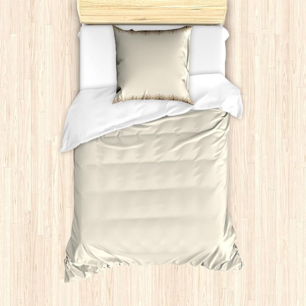 Set Copripiumino Abakuhaus In Stile Orientale, Elementi Geometrici Astratti Con Ispirazioni Culturali Orientali - Forme Simmetriche, 135 X 200 Cm + 80 X 80 Cm, Marrone E Avorio-image