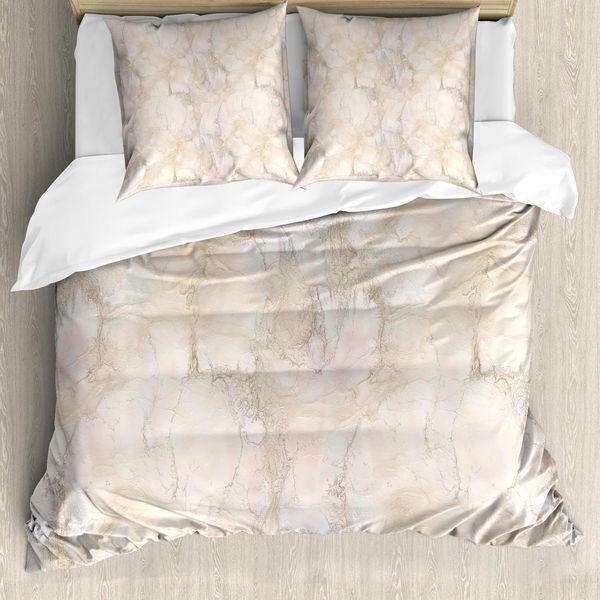 Set Copripiumino Abakuhaus In Marmo, Effetto Materiale Da Costruzione Screpolato, Tonalità Rosa Terra, Motivo Pastello, 200 X 200 Cm + 80 X 80 Cm, Beige-image
