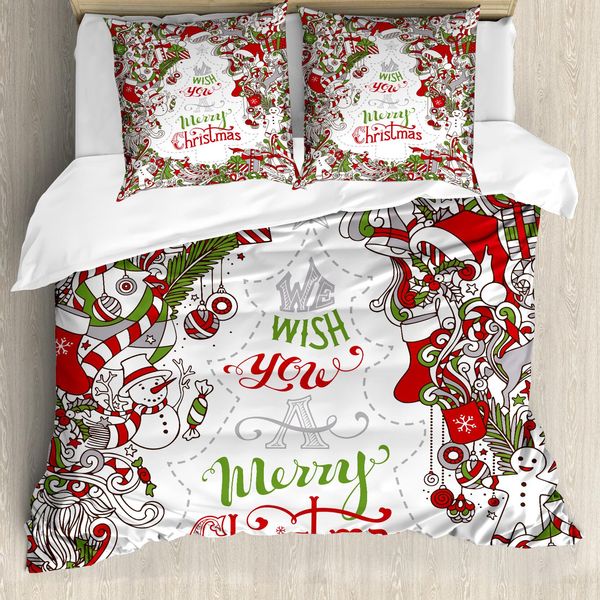 Abakuhaus Copripiumino Natalizio, Desideri Di Babbo Natale, Antiacaro Adatto A Chi Soffre Di Allergie Con Federe, 155 Cm X 220 Cm - 80 X 80 Cm, Multicolore-image