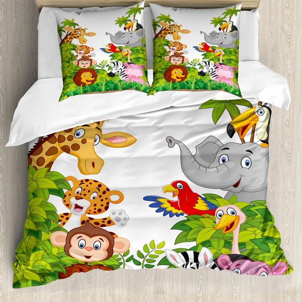 Abakuhaus Copripiumino Per Asilo Nido, Cartoon Zoo Mascots, Antiacaro, Adatto A Chi Soffre Di Allergie, Con Federe, 200 Cm X 200 Cm - 80 X 80 Cm, Multicolore-image