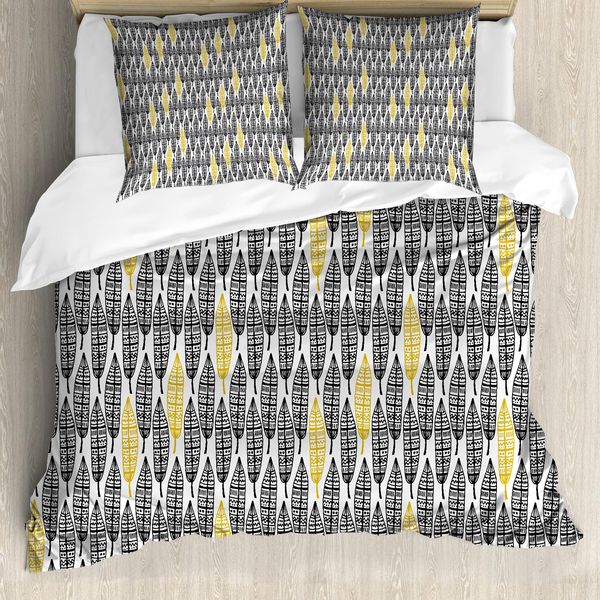 Abakuhaus Copripiumino, Stile Art Tribal, Antiacaro, Adatto A Chi Soffre Di Allergie, Con Federe, 155 Cm X 220 Cm - 80 X 80 Cm, Bianco E Nero Senape-image