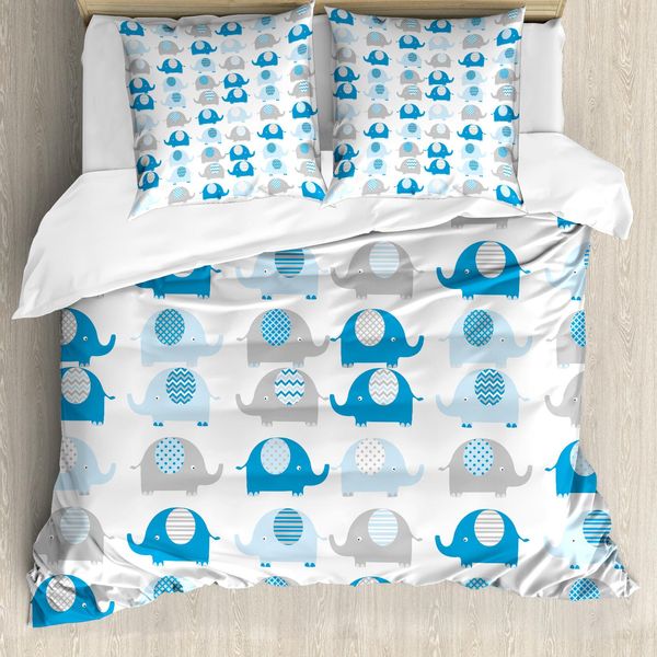 Abakuhaus Copripiumino Per Asilo Nido, Elefanti Con Motivi, Antiacaro, Adatto A Chi Soffre Di Allergie, Con Federe, 200 Cm X 200 Cm - 80 X 80 Cm, Grigio Blu-image
