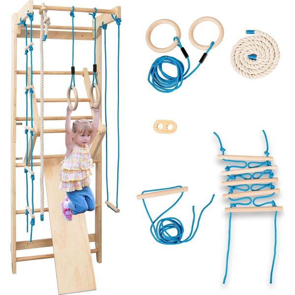 Parete Di Arrampicata In Legno Costway Con Set Di Gioco, Parete Di Arrampicata Per Ginnastica Con Accessori Per Il Montaggio, Attrezzatura Per La Palestra Di Casa Per Bambini E Adulti-image