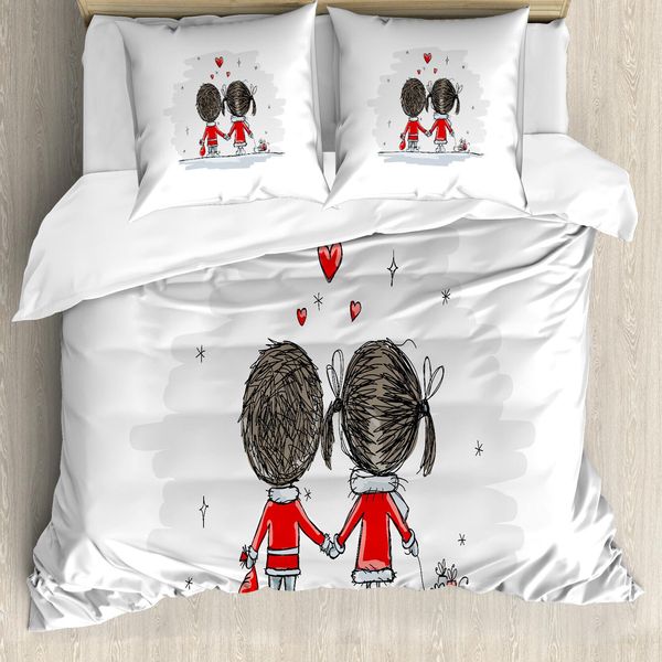 Abakuhaus Copripiumino, Coppia, Stile Cartoon, Antiacaro, Adatto A Chi Soffre Di Allergie, Con Federe, 200 Cm X 200 Cm - 80 X 80 Cm, Scarlet Cocoa Grey-image