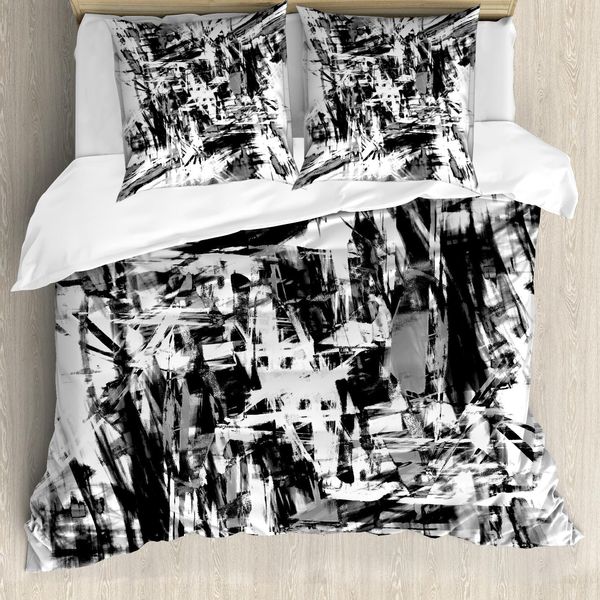Abakuhaus Copripiumino Bianco E Nero, Grafica Grunge, Antiacaro, Adatto A Chi Soffre Di Allergie, Con Federe, 155 Cm X 220 Cm - 80 X 80 Cm, Nero Bianco Grigio-image