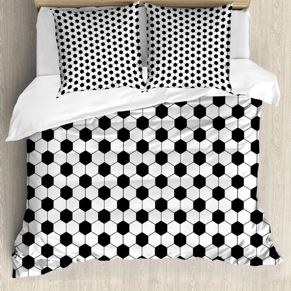 Abakuhaus Copripiumino Calcio, Motivo Pallone Astratto, Antiacaro, Adatto A Chi Soffre Di Allergie, Con Federe, 200 Cm X 200 Cm - 80 X 80 Cm, Bianco E Nero-image