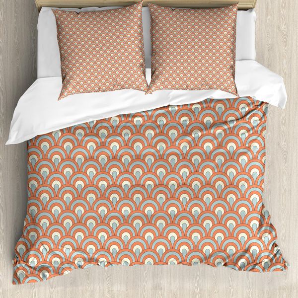 Abakuhaus Copripiumino Arancione, Kurvige Waves Overlapping, Antiacaro, Adatto A Chi Soffre Di Allergie, Con Federe, 155 Cm X 220 Cm - 80 X 80 Cm, Giallo Pallido Azzurro-image