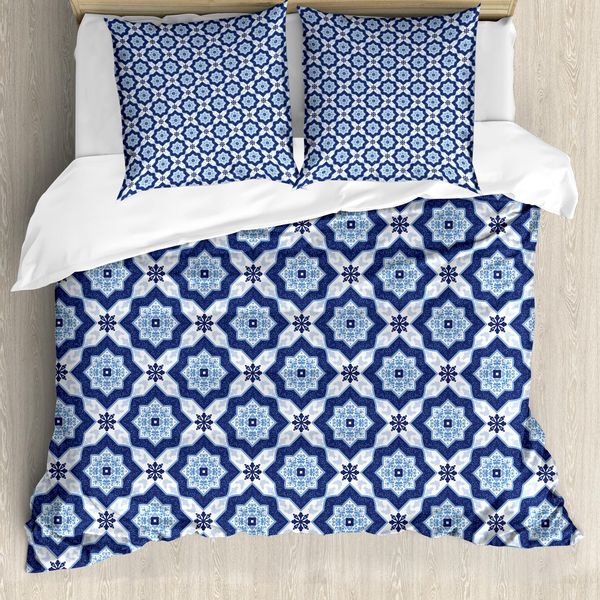 Abakuhaus Copripiumino Indigo, Dettagli Floreali, Antiacaro, Adatto A Chi Soffre Di Allergie, Con Federe, 155 Cm X 220 Cm - 80 X 80 Cm, Turchese Blu Scuro-image