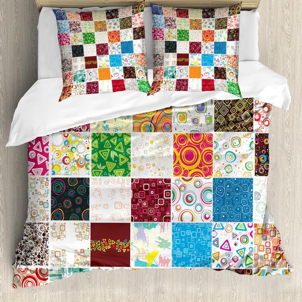 Copripiumino Abakuhaus Retro, Stile Patchwork Retrò, Antiacaro, Adatto A Chi Soffre Di Allergie, Con Federe, 200 Cm X 200 Cm - 80 X 80 Cm, Multicolore-image