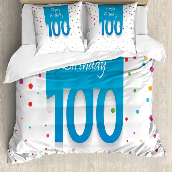 Abakuhaus 100° Compleanno Copripiumino, 100° Compleanno, Antiacaro, Adatto A Chi Soffre Di Allergie, Con Federe, 200 Cm X 200 Cm - 80 X 80 Cm, Multicolore-image