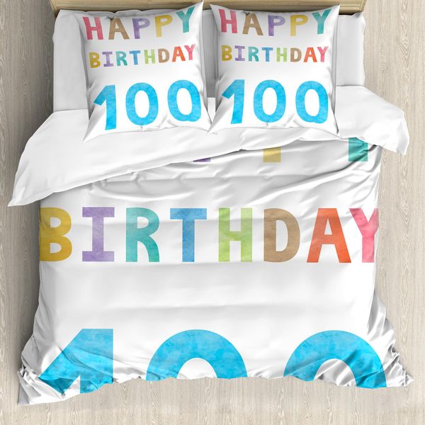Abakuhaus 100° Compleanno Copripiumino, Compleanno Vintage, Antiacaro, Adatto A Chi Soffre Di Allergie, Con Federe, 200 Cm X 200 Cm - 80 X 80 Cm, Multicolore-image