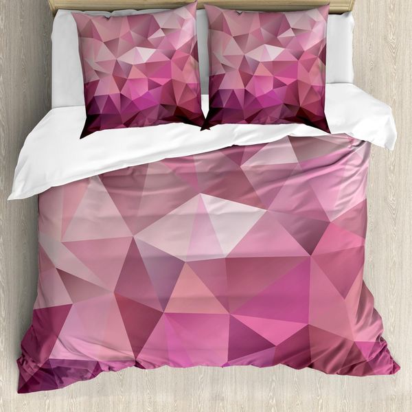 Abakuhaus Set Copripiumino Astratto, Triangolo Stile Intrattenimento Forma Geometrica Illustrazione Monocromatica, 200 X 200 Cm + 80 X 80 Cm, Rosa Rosa Rosa Essiccato-image