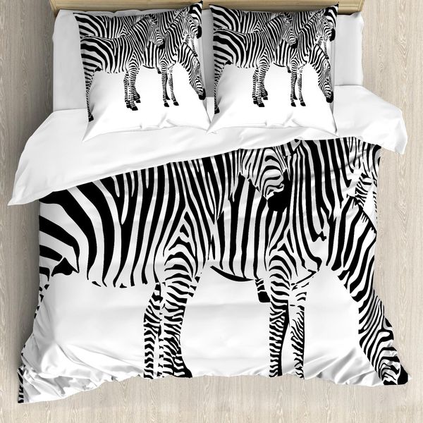 Abakuhaus Copripiumino Safari, Zebre Selvagge, Antiacaro, Adatto A Chi Soffre Di Allergie, Con Federe, 200 Cm X 200 Cm - 80 X 80 Cm, Bianco E Nero-image