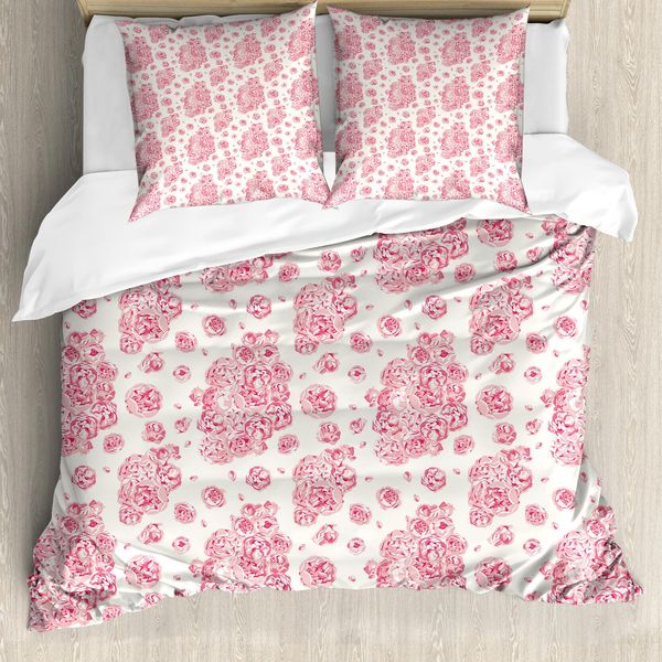 Abakuhaus Copripiumino Corallo, Peonie E Rose Inglesi, Antiacaro E Anallergico, Con Federe, 200 Cm X 200 Cm - 80 X 80 Cm, Corallo Scuro Rosa Pallido-image