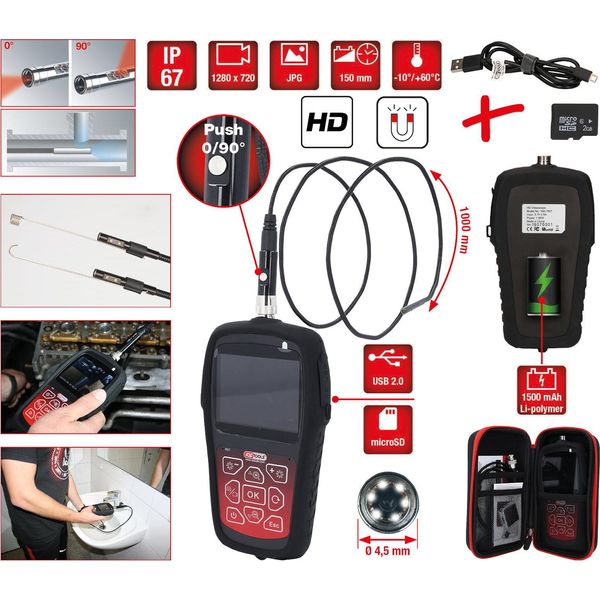 Ks Tools Set Di Videoscopi Hd Con Sonda Frontale Ø 4,5 Mm 0° E 90° Hd Commutabile 7 Pezzi - 550.7530-image