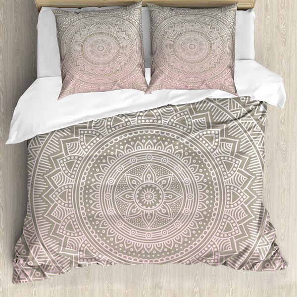 Abakuhaus Copripiumino Mandala, Tema India, Antiacaro, Adatto A Chi Soffre Di Allergie, Con Federe, 155 Cm X 220 Cm - 80 X 80 Cm, Rosa Pallido, Bianco, Beige-image