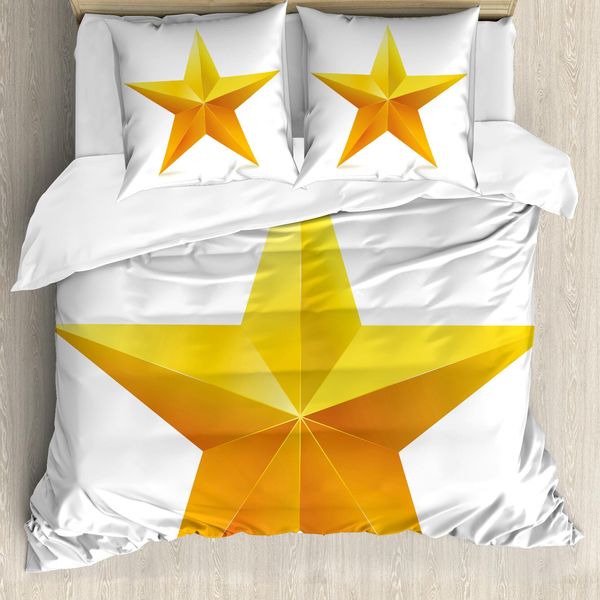 Abakuhaus Copripiumino Giallo, Stella Gialla Sfumata, Antiacaro, Adatto A Chi Soffre Di Allergie, Con Federe, 200 Cm X 200 Cm - 80 X 80 Cm, Giallo Bianco-image