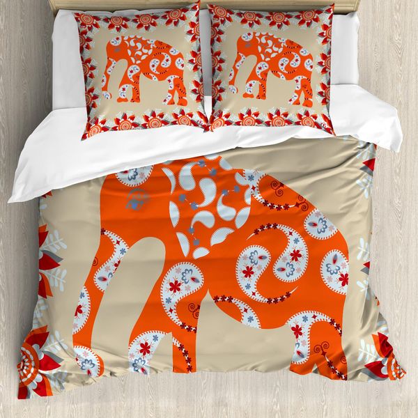 Abakuhaus Copripiumino Per Animali Domestici, Fiori Arancioni, Antiacaro, Adatto A Chi Soffre Di Allergie, Con Federe, 200 Cm X 200 Cm - 80 X 80 Cm, Arancione, Bianco E Rosso-image