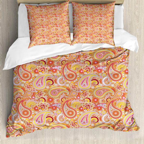 Abakuhaus Copripiumino Arancione, Motivo Paisley, Antiacaro, Adatto A Chi Soffre Di Allergie, Con Federe, 155 Cm X 220 Cm - 80 X 80 Cm, Multicolore-image