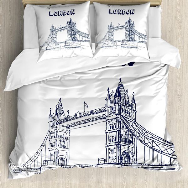Abakuhaus London Copripiumino, Motivo Big Ben Europa, Antiacaro, Adatto A Chi Soffre Di Allergie, Con Federe, 155 Cm X 220 Cm - 80 X 80 Cm, Bianco E Nero-image