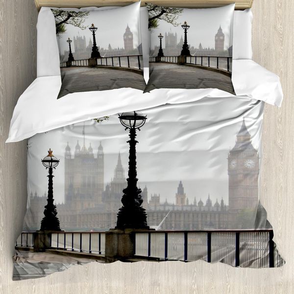 Set Copripiumino Abakuhaus London, Vecchia Vista Del Big Ben Dal Palazzo Di Westminster, Gran Bretagna Turistica, 155 X 220 Cm + 80 X 80 Cm, Multicolore-image