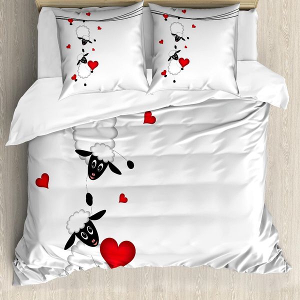 Abakuhaus Copripiumino Per Animali Domestici, Cuori Innamorati, Antiacaro, Adatto A Chi Soffre Di Allergie, Con Federe, 200 Cm X 200 Cm - 80 X 80 Cm, Rosso, Bianco, Nero-image