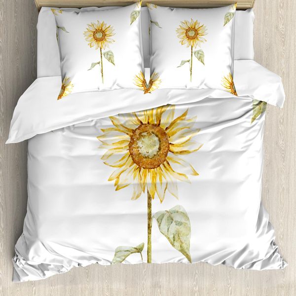 Abakuhaus Copripiumino Girasole, Opera D'arte Minimalista, Antiacaro, Adatto A Chi Soffre Di Allergie, Con Federe, 200 Cm X 200 Cm - 80 X 80 Cm, Giallo-Verde-image