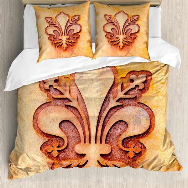 Abakuhaus Fleur De Lis Copripiumino, Fiore Reale Di Francia, Antiacaro, Adatto A Chi Soffre Di Allergie, Con Federe, 155 Cm X 220 Cm - 80 X 80 Cm, Arancione-image