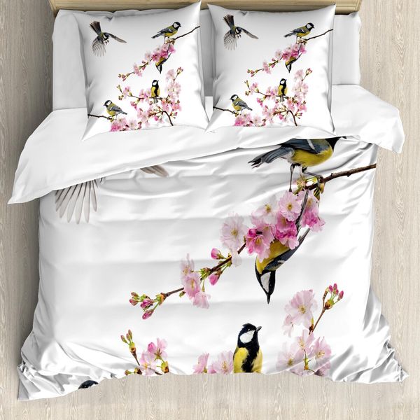 Abakuhaus Copripiumino Con Uccelli, Fiori E Colibrì, Antiacaro, Adatto A Chi Soffre Di Allergie, Con Federe, 155 Cm X 220 Cm - 80 X 80 Cm, Multicolore-image