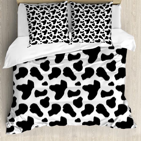 Abakuhaus Set Copripiumino Con Stampa Mucca, Motivo Pelle Di Mucca Con Macchie Farm Life Con Bestiame Mimetico Animal Skin, 155 X 220 Cm + 80 X 80 Cm, Grigio Antracite Bianco-image