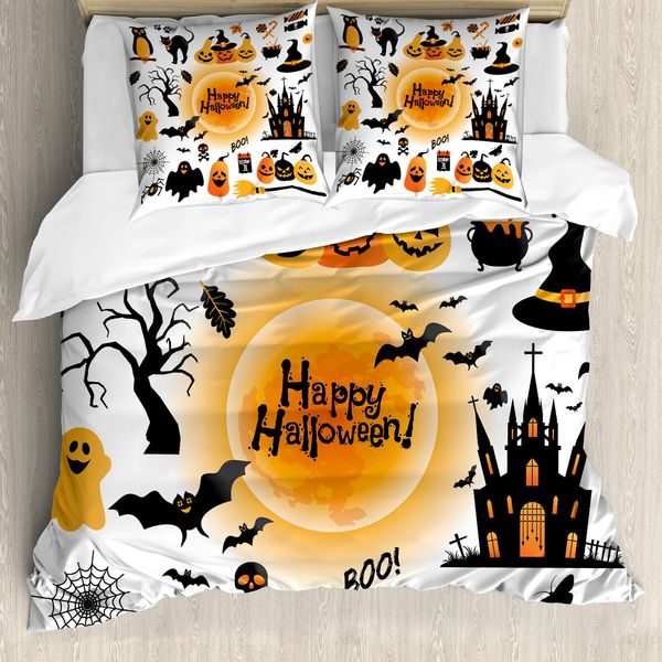 Copripiumino Abakuhaus Halloween, Spirito Felice, Antiacaro, Adatto A Chi Soffre Di Allergie, Con Federe, 200 Cm X 200 Cm - 80 X 80 Cm, Arancione Nero-image
