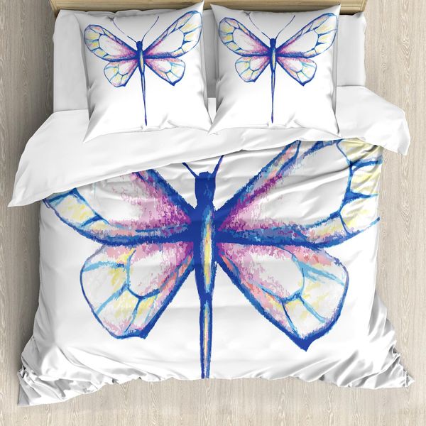 Abakuhaus Copripiumino Libelle, Disegno Con Farfalle, Antiacaro, Adatto A Chi Soffre Di Allergie, Con Federe, 155 Cm X 220 Cm - 80 X 80 Cm, Viola Blu-image