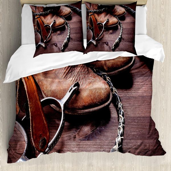 Abakuhaus Copripiumino Western, Rustico Rodeo Cowboy, Antiacaro Adatto A Chi Soffre Di Allergie Con Federe, 200 Cm X 200 Cm - 80 X 80 Cm, Marrone-image