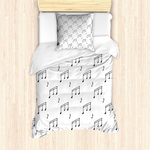 Set Copripiumino Abakuhaus, Tema Note Musicali Melodia Sonata Canto Canzone Chiave Melodie Stile Mano Motivo, 135 X 200 Cm + 80 X 80 Cm, Grigio Antracite-image