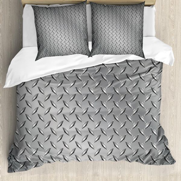Abakuhaus Set Copripiumino Grigio Per Letti Matrimoniali, Motivo Effetto Diamante, Antiacaro E Anallergico, Con Federe, Grigio Antracite E Tortora Chiaro-image