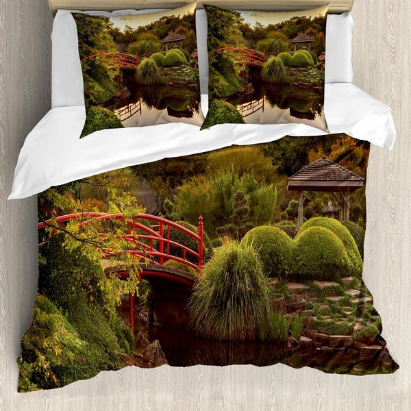 Abakuhaus Copripiumino Giapponese, Giardino Asia Pace, Antiacaro Adatto A Chi Soffre Di Allergie Con Federe, 200 Cm X 200 Cm - 80 X 80 Cm, Verde Giallo-image