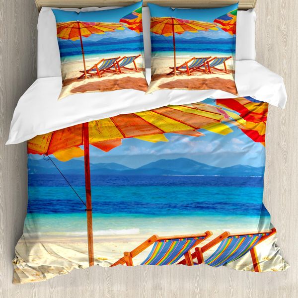Abakuhaus Copripiumino Da Spiaggia, Sea Of Thailand Beach, Antiacaro, Adatto A Chi Soffre Di Allergie, Con Federe, 200 Cm X 200 Cm - 80 X 80 Cm, Arancione E Blu-image