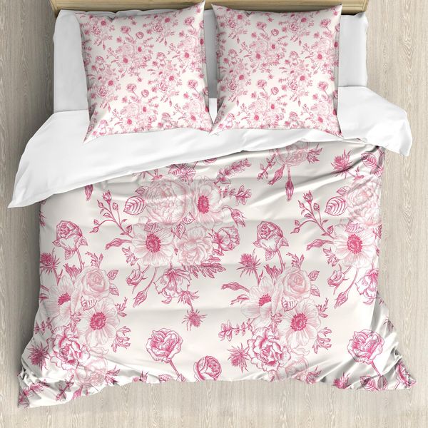 Abakuhaus Copripiumino Con Fiori, Romantici Fiori Di Rosa, Antiacaro, Adatto A Chi Soffre Di Allergie, Con Federe, 155 Cm X 220 Cm - 80 X 80 Cm, Rosa Pallido-image