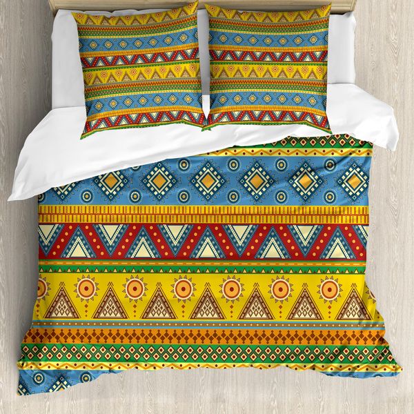 Abakuhaus Set Copripiumino Azteco Per Letti Matrimoniali, Motivo Folcloristico Sole Messicano, Antiacaro, Adatto A Chi Soffre Di Allergie, Con Federe, Multicolore-image