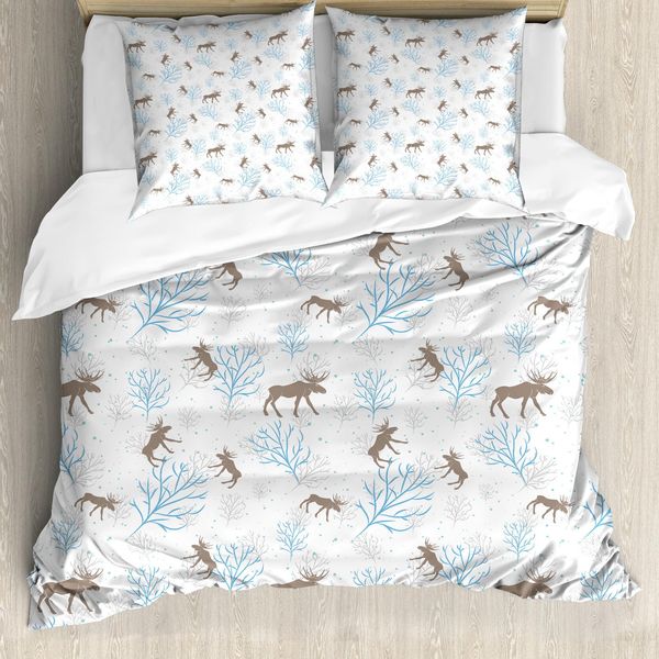 Abakuhaus Copripiumino Elch, Winter Retro Wald, Antiacaro, Adatto A Chi Soffre Di Allergie, Con Federe, 200 Cm X 200 Cm - 80 X 80 Cm, Marrone Blu-image