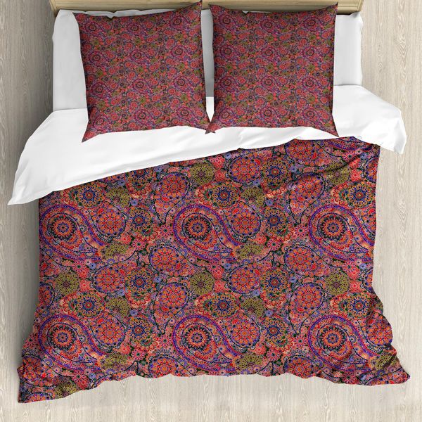 Abakuhaus Copripiumino Etnico, Foglie Orientali, Antiacaro, Adatto A Chi Soffre Di Allergie, Con Federe, 155 Cm X 220 Cm - 80 X 80 Cm, Verde Bordeaux-image