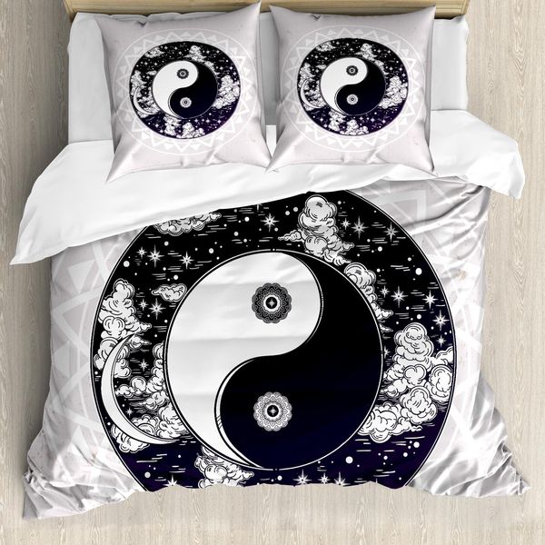 Abakuhaus Copripiumino Mystiker, Ying Yang Boho Art, Antiacaro, Adatto A Chi Soffre Di Allergie, Con Federe, 200 Cm X 200 Cm - 80 X 80 Cm, Nero, Bianco, Beige-image