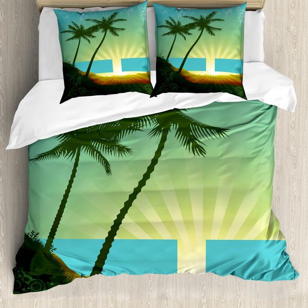 Abakuhaus Copripiumino Insel, Alba Tropicale, Antiacaro, Adatto A Chi Soffre Di Allergie, Con Federe, 200 Cm X 200 Cm - 80 X 80 Cm, Verde Acqua-image