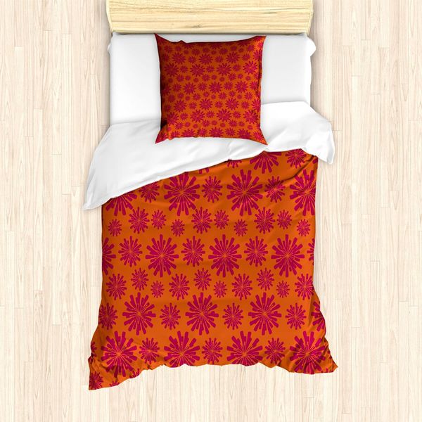 Set Copripiumino Abakuhaus, Design Moderno Con Motivi Geometrici In Grassetto Che Richiamano La Cultura Orientale, 135 X 200 Cm + 80 X 80 Cm, Rosso Scarlatto E Marrone Castagna-image
