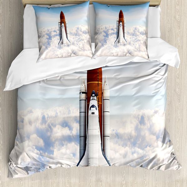 Abakuhaus Copripiumino Space, Spaceman Planet, Antiacaro, Adatto A Chi Soffre Di Allergie, Con Federe, 200 Cm X 200 Cm - 80 X 80 Cm, Bianco Blu Marrone-image