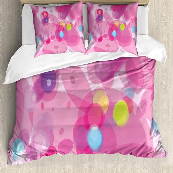 Set Copripiumino Rosa Abakuhaus, Fantasia Astratta - Numero Magico - Effetto Di Movimento Indistinto - Design - Illustrazione Liscia - Stampa Artistica, 155 X 220 Cm + 80 X 80 Cm, Rosa-image