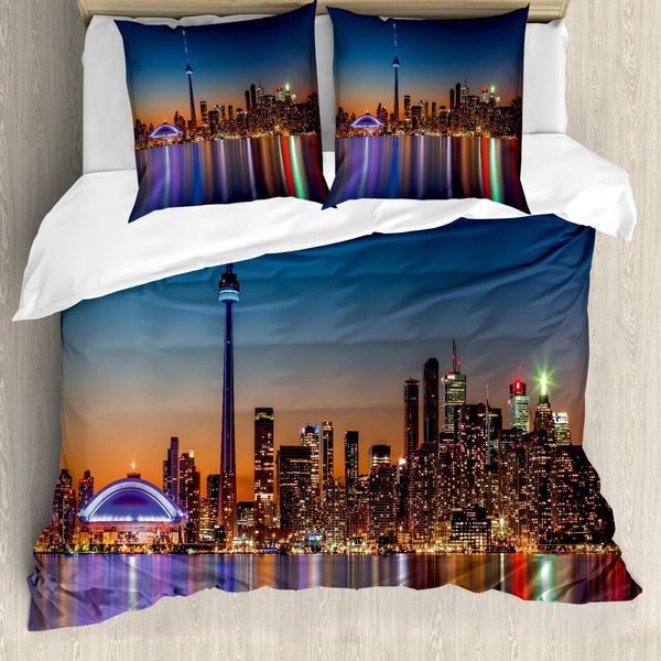 Abakuhaus Copripiumino Paesaggio, Toronto Città Urbana, Antiacaro, Adatto A Chi Soffre Di Allergie, Con Federe, 155 Cm X 220 Cm - 80 X 80 Cm, Blu Scuro-image
