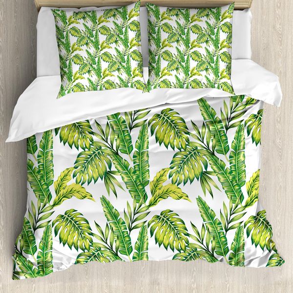 Abakuhaus Copripiumino Urwald, Foglie Di Bambù, Antiacaro, Adatto A Chi Soffre Di Allergie, Con Federe, 155 Cm X 220 Cm - 80 X 80 Cm, Calce E Verde Felce-image